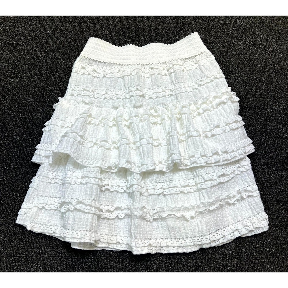 Shein Mini Skirt Girls 6Y White Lace Trim Ruffle Tiered Elastic Waisted Pull On